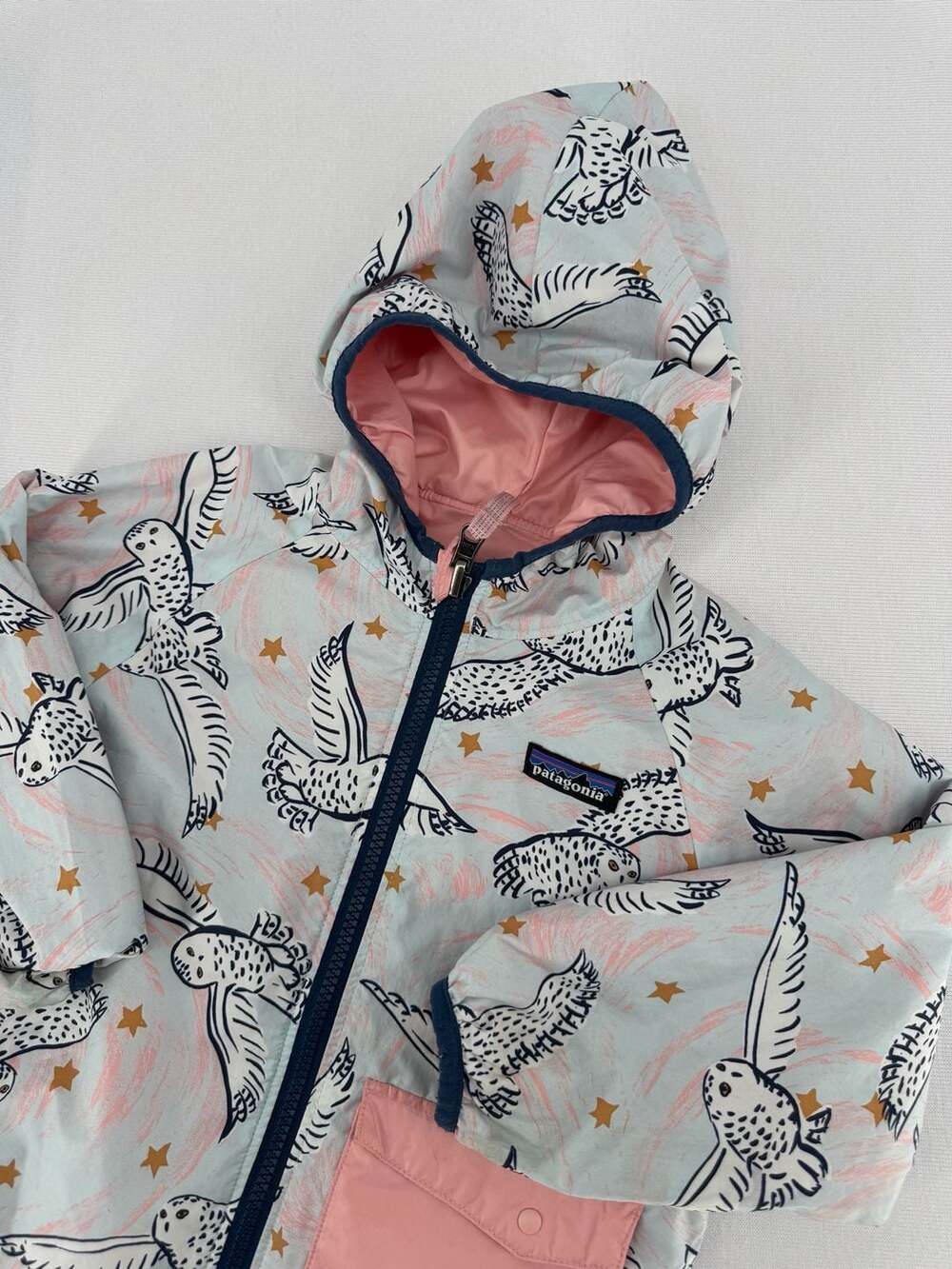 Patagonia Reversible Puff Ball Jacket 12-18M Pink Owls